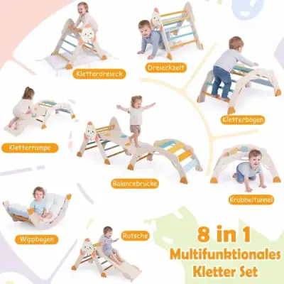 8 v 1 Montessori lezecká súprava, skladateľná, drevená, súprava na hranie v interiéri pre deti od 1 roka, viacfarebná
