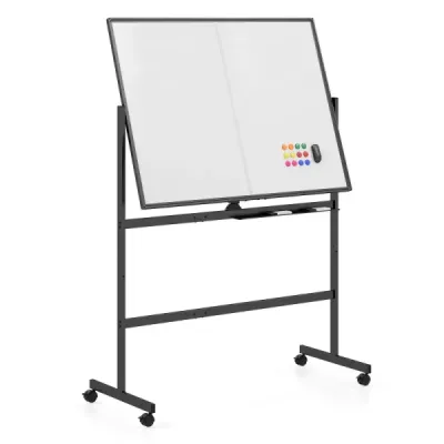 Prenosná biela tabuľa so stojanom 120 x 90 cm, magnetická tabuľa, obojstranná, otočná o 360°, čierna