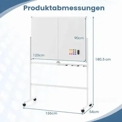 Prenosná biela tabuľa so stojanom 120 x 90 cm, magnetická tabuľa, obojstranná, otočná o 360°, čierna