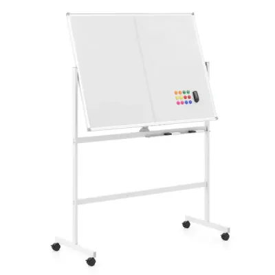 Prenosná biela tabuľa so stojanom 120 x 90 cm, magnetická tabuľa, obojstranná, otočná o 360°, biela