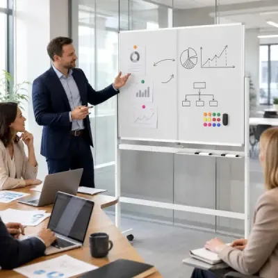 Prenosná biela tabuľa so stojanom 120 x 90 cm, magnetická tabuľa, obojstranná, otočná o 360°, biela