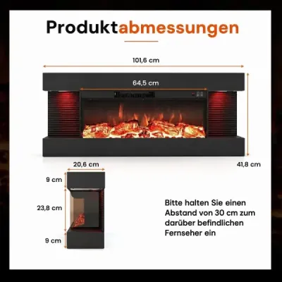 40" elektrický krb s 3-stranným vykurovaním, s bočnými LED svetlami a 12 farbami plameňa, čierny