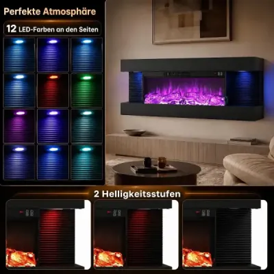40" elektrický krb s 3-stranným vykurovaním, s bočnými LED svetlami a 12 farbami plameňa, čierny
