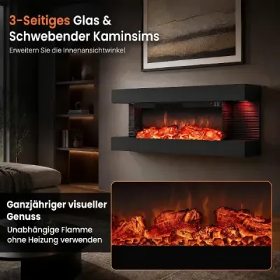 40" elektrický krb s 3-stranným vykurovaním, s bočnými LED svetlami a 12 farbami plameňa, čierny