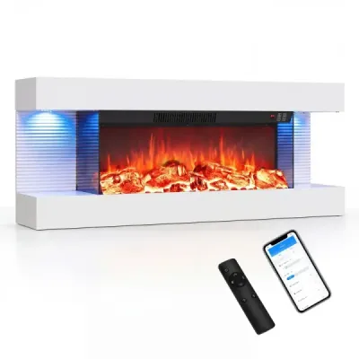 40" Elektrokamin 3-seitig Heizung Elektrischer Kamin mit LED-Seitenlichtern & 12 Flammenfarben Weiß
