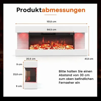 40" Elektrokamin 3-seitig Heizung Elektrischer Kamin mit LED-Seitenlichtern & 12 Flammenfarben Weiß
