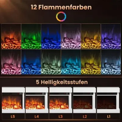 40" Elektrokamin 3-seitig Heizung Elektrischer Kamin mit LED-Seitenlichtern & 12 Flammenfarben Weiß