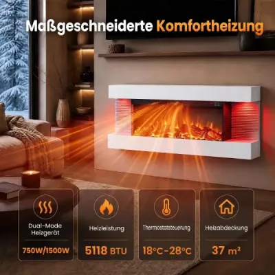 40" Elektrokamin 3-seitig Heizung Elektrischer Kamin mit LED-Seitenlichtern & 12 Flammenfarben Weiß