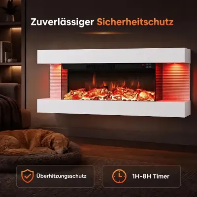 40" Elektrokamin 3-seitig Heizung Elektrischer Kamin mit LED-Seitenlichtern & 12 Flammenfarben Weiß