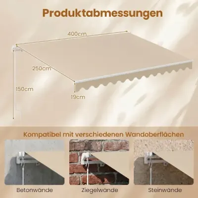 Markíza s kľukou Balkónová markíza Ochrana pred slnkom Markíza s kĺbovým ramenom 400 x250 cm Béžová
