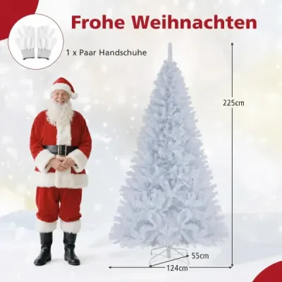 225 cm umelý vianočný stromček s trojfarebnými LED svetielkami, smrekový vianočný stromček, biely