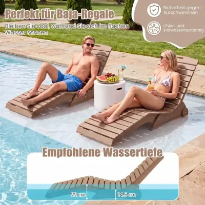 Ležadlo z HDPE, ergonomické záhradné ležadlo v tvare S, plážové ležadlo odolné voči poveternostným vplyvom s kolieskami, hnedé