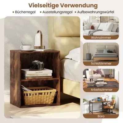 Sada 2 ks: Dvojposchodová otvorená drevená polica na knihy, rozmery 42 x 29,5 x 53,5 cm, v rustikálnej hnedej farbe
