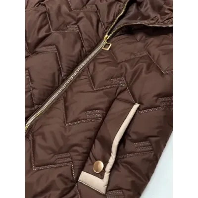 Dámska prešívaná bunda s odnímateľnou kapucňou v čokoládovej farbe MODA6101