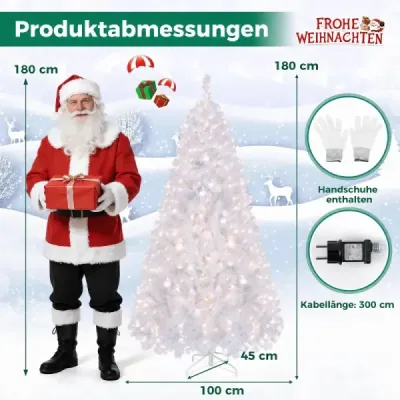 180 cm umelý vianočný stromček, flokovaný vianočný stromček s 230 teplobielymi LED svetielkami