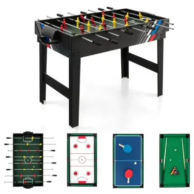 Multiherný stôl 4 v 1 so súpravou arkádových hier na stolný futbal a biliard a vzduchový hokej a stolný tenis
