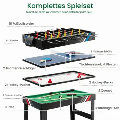Multiherný stôl 4 v 1 so súpravou arkádových hier na stolný futbal a biliard a vzduchový hokej a stolný tenis