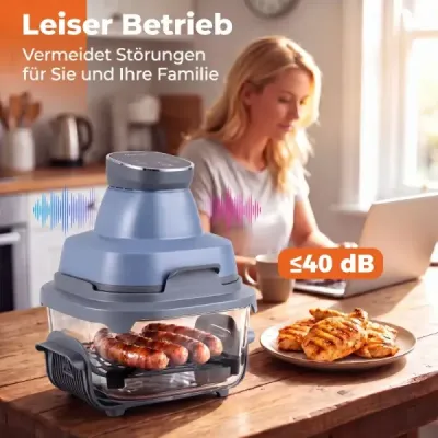 Prenosná fritéza 6 v 1: Vyprážanie a pečenie na horúcom vzduchu, sklenené nádoby s objemom 4 l a 1,7 l, 1500 W, modrá