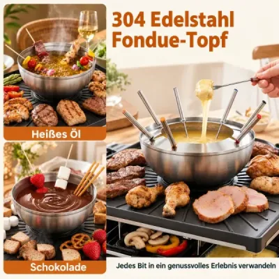 Raclette gril s funkciou fondue, elektrický gril s výkonom 2200 W pre 8 osôb s nepriľnavou grilovacou doskou a 8 panvicami