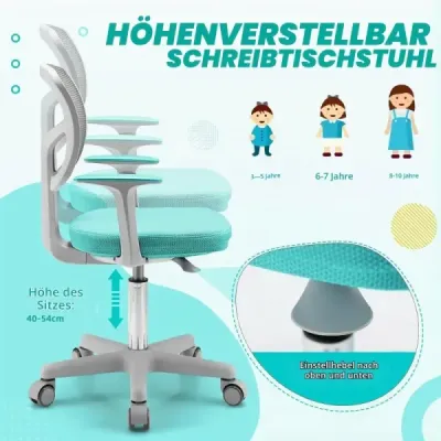 Detská stolička k písacímu stolu – výškovo nastaviteľná detská otočná stolička s odnímateľným sedákom, tyrkysová