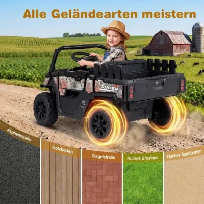 Elektrický traktor 12 V – detské elektrické autíčko s diaľkovým ovládaním a prívesom pre deti od 3 rokov, čierne