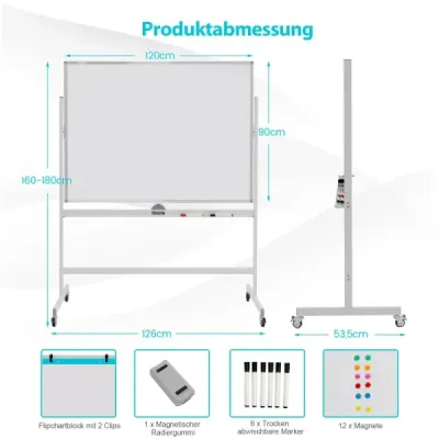 Magnetická obojstranná tabuľa s kolieskami do triedy, kancelárie aj domácnosti
