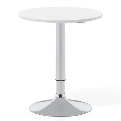Kruhový barový stôl, priemer 60 cm, výška nastaviteľná v rozmedzí 67,5–91,5 cm, bistro stôl s nosnosťou do 80 kg, biela farba