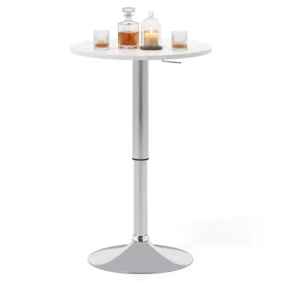 Kruhový barový stôl, priemer 60 cm, výška nastaviteľná v rozmedzí 67,5–91,5 cm, bistro stôl s nosnosťou do 80 kg, biela farba
