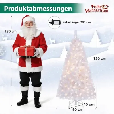 150 cm umelý vianočný stromček, snehom pokrytý vianočný stromček s 160 teplobielymi LED svetielkami