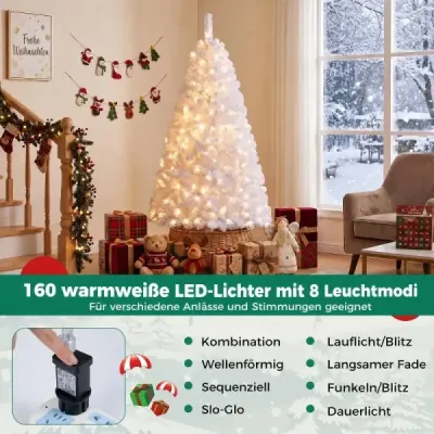 150 cm umelý vianočný stromček, snehom pokrytý vianočný stromček s 160 teplobielymi LED svetielkami