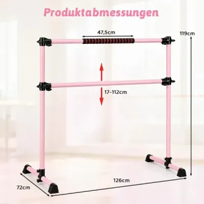 Baletná tyč Baletná/rozťahovacia tyč Výškovo nastaviteľná mobilná ružová 123 x 71 x 119 cm