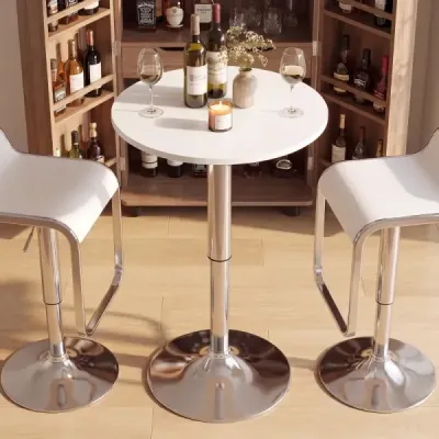 Sada 2 okrúhlych barových stolov ø 60 cm, výškovo nastaviteľná 67,5-91,5 cm, bistro stoly, nosnosť do 80 kg, biela