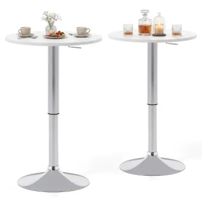 Sada 2 okrúhlych barových stolov ø 60 cm, výškovo nastaviteľná 67,5-91,5 cm, bistro stoly, nosnosť do 80 kg, biela