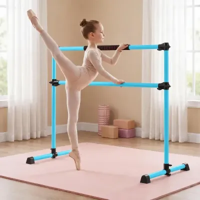 Baletná tyč s nastaviteľnou výškou, dvojitá fitness baletná tyč na tanec a strečing, modrá