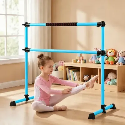 Baletná tyč s nastaviteľnou výškou, dvojitá fitness baletná tyč na tanec a strečing, modrá