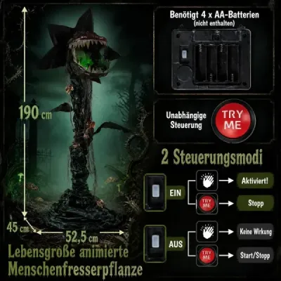 190 cm strašidelná halloweenska dekoračná rastlina so svetlom a zvukom, animovaná rastlina s pohyblivými ústami
