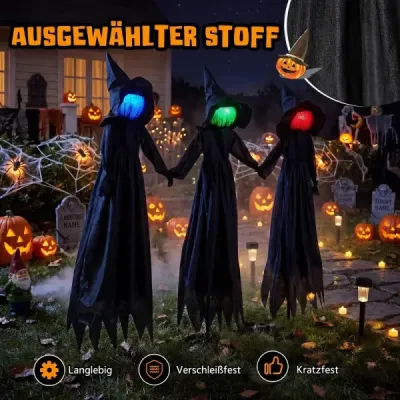 3 kusy halloweenskej čarodejníckej dekorácie, vonkajšie osvetlené halloweenske čarodejnice vyrobené z odolnej látky
