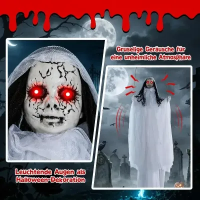 183 cm Halloween dekorácia so svietiacimi očami, dekorácia duchov so svetelným a zvukovým efektom