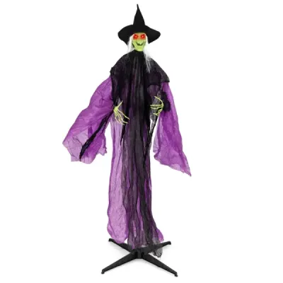 220 cm vysoká halloweenská čarodejnica so senzorom pohybu – animatronická čarodejnica so svietiacimi očami