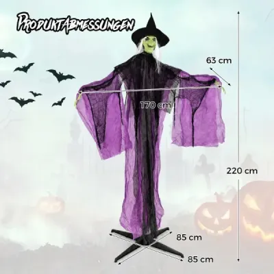220 cm vysoká halloweenská čarodejnica so senzorom pohybu – animatronická čarodejnica so svietiacimi očami