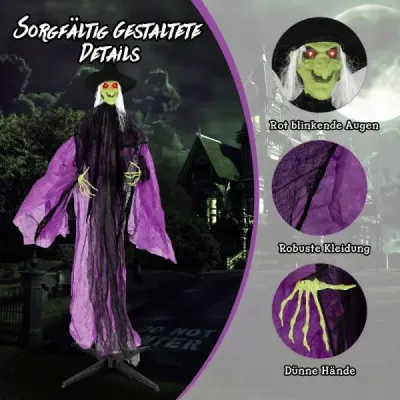 220 cm vysoká halloweenská čarodejnica so senzorom pohybu – animatronická čarodejnica so svietiacimi očami