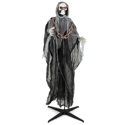 Halloweenská dekorácia do exteriéru – stojaca postava Smrť animatronická halloweenská dekorácia v podobe kostry
