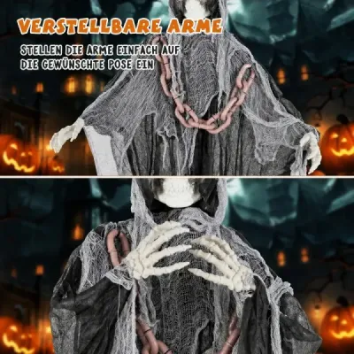 Halloweenská dekorácia do exteriéru – stojaca postava Smrť animatronická halloweenská dekorácia v podobe kostry