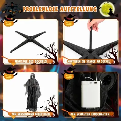 Halloweenská dekorácia do exteriéru – stojaca postava Smrť animatronická halloweenská dekorácia v podobe kostry
