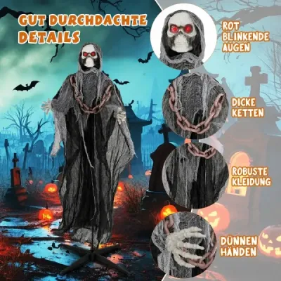 Halloweenská dekorácia do exteriéru – stojaca postava Smrť animatronická halloweenská dekorácia v podobe kostry