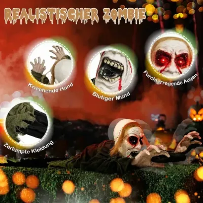 Halloweenská dekorácia do exteriéru – svietiaci zombie s desivým zvukom pre strašidelný dom v záhrade