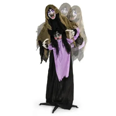 Halloween – animovaný upír, 160 cm, halloweenská dekorácia, stojaca, aktivovaná zvukom, so svietiacimi očami