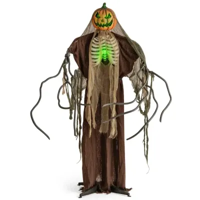 175 cm halloweenská tekvica s kostrou, strašidelným zvukom a podstavcom – halloweenská dekorácia so svietiacou hlavou