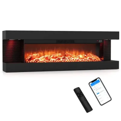 50" elektrický krb s 3-stranným ohrevom 750 W/1500 W, elektrický krb s bočnými LED svetlami, čierny