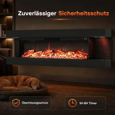 50" elektrický krb s 3-stranným ohrevom 750 W/1500 W, elektrický krb s bočnými LED svetlami, čierny